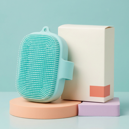 Aqua Silicone Body Cleansing Brush with Rounded Bristles, Back Hand Strap and Hanging Eyelet for Your Shower Routine