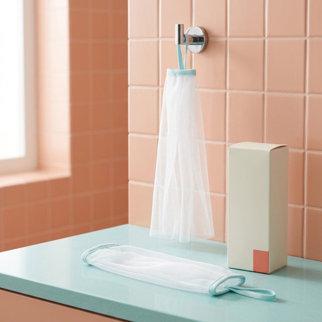 Aqua-loop foaming net set displayed in a bathroom