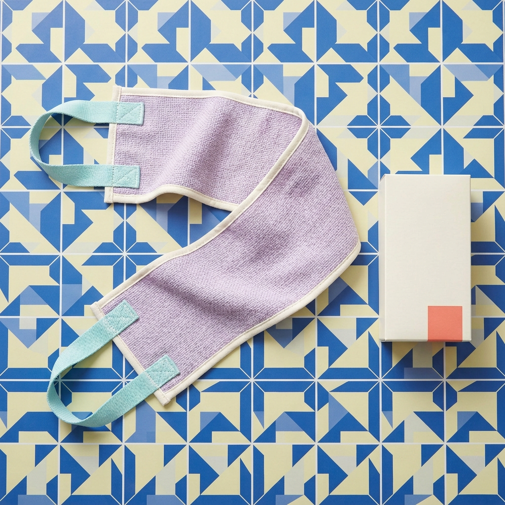Long back towel and carton in a colorful flat lay
