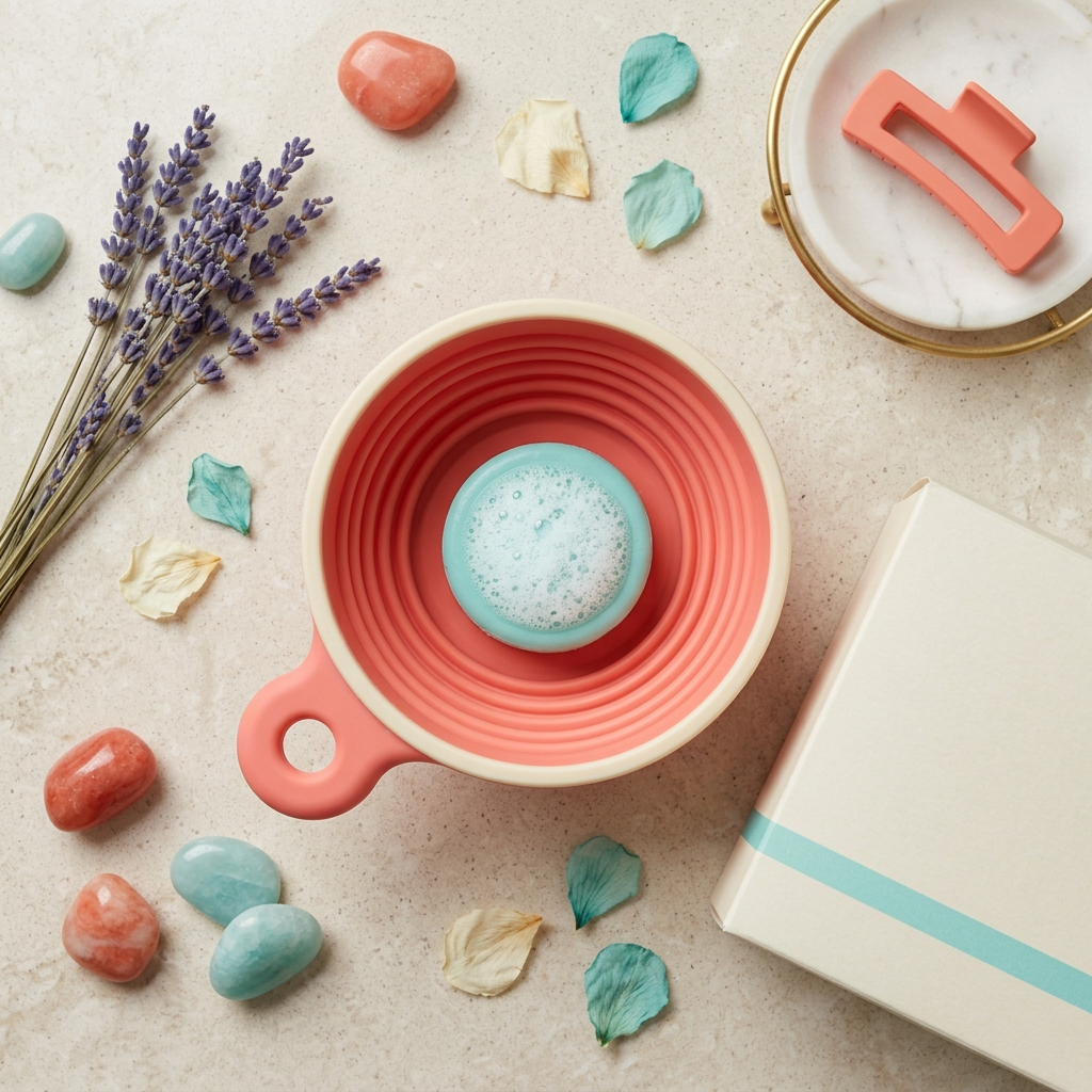 Overhead styled view of coral foaming bowl