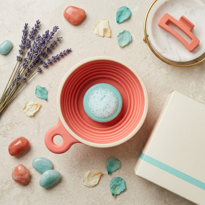 Overhead styled view of coral foaming bowl
