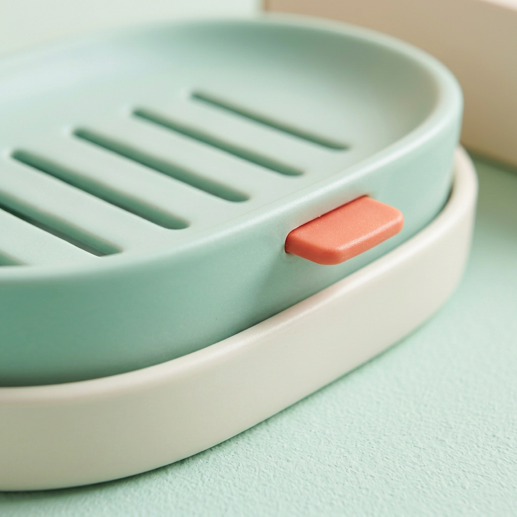 Coral lift tab and mint rim detail