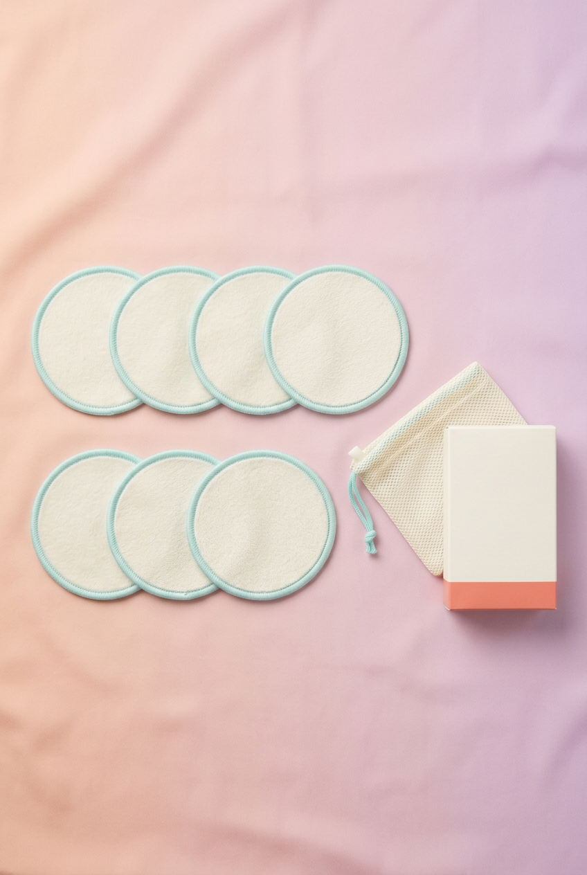 Seven reusable makeup pads mesh laundry bag and coordinated carton