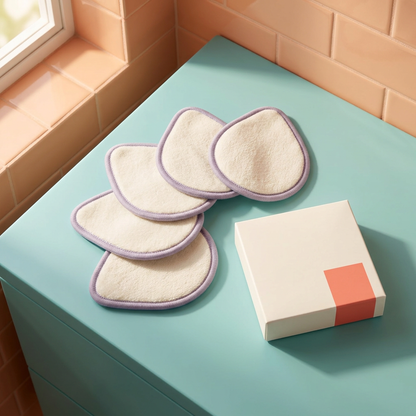 Five-piece mini teardrop pad set on a bathroom vanity
