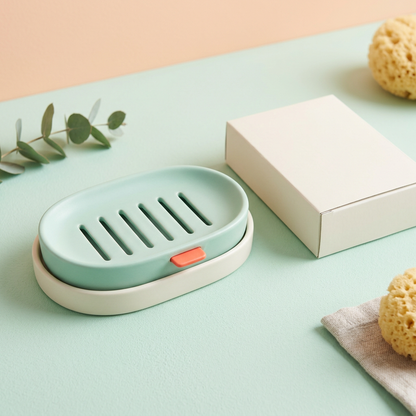 Mint and ivory two-layer soap dish with plain ivory packaging