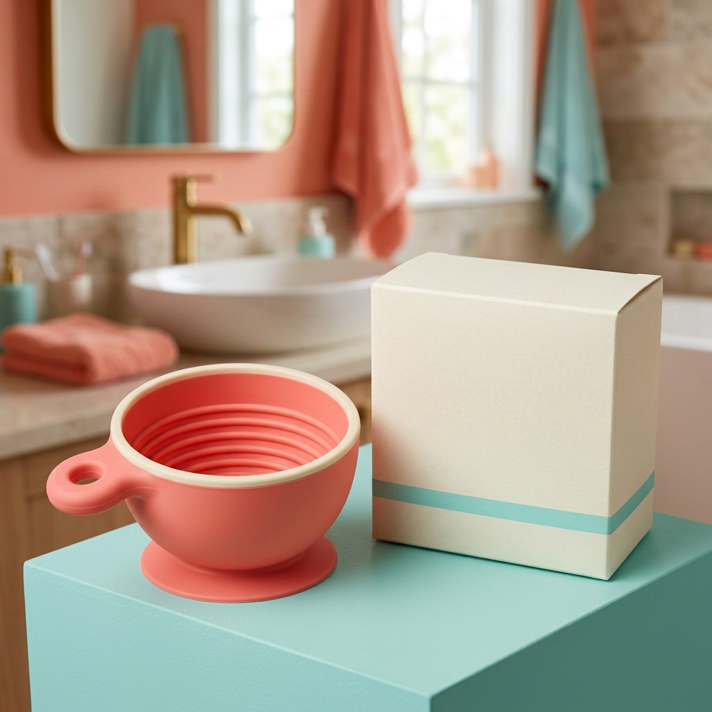 Three-quarter view of coral foaming bowl