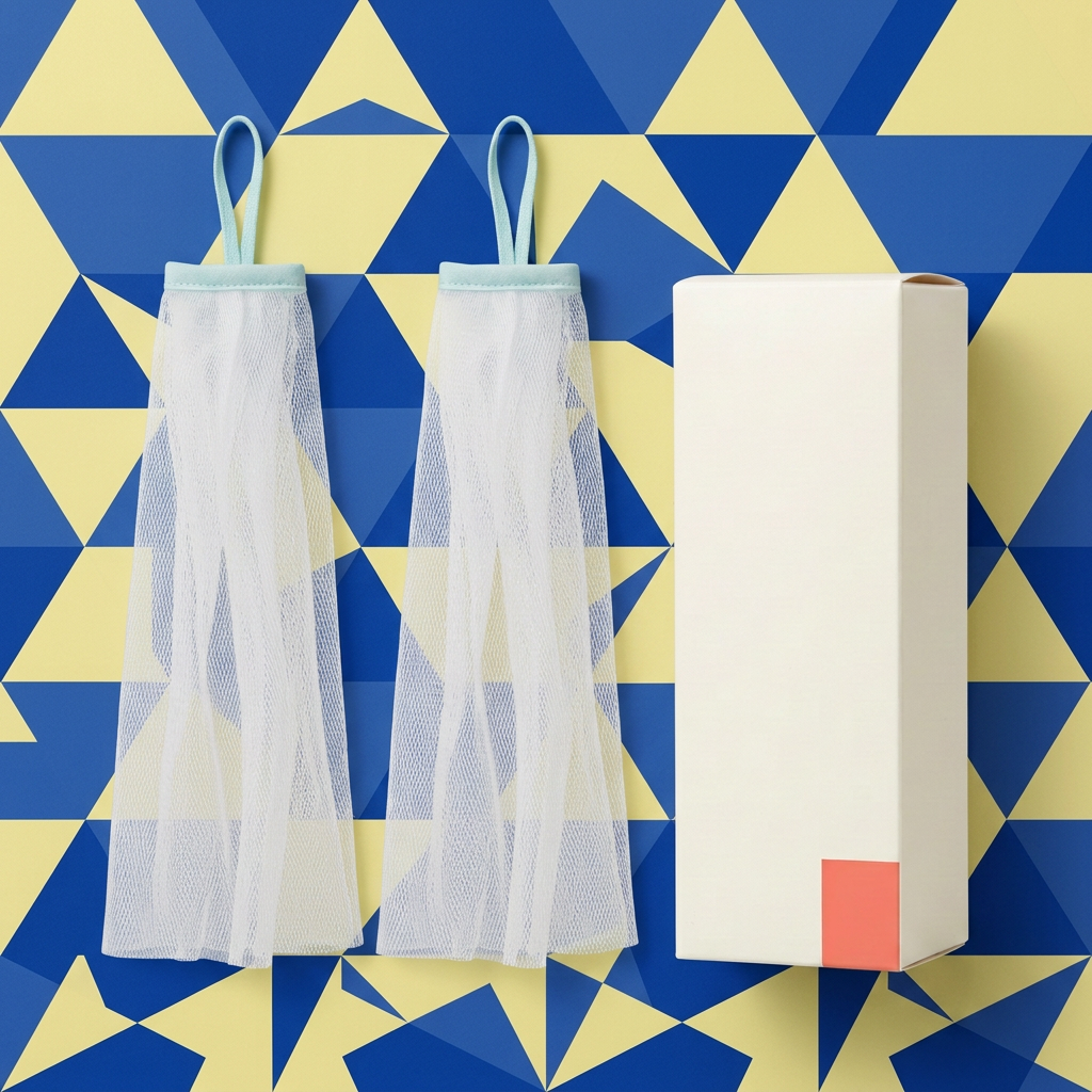 Two-piece foaming net set in a colorful flat lay
